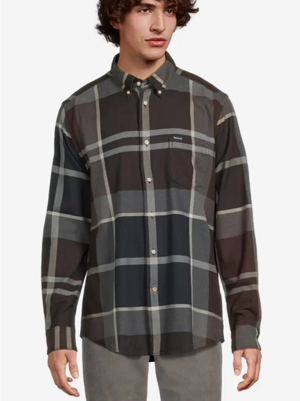 Barbour Men's Navy and Gray Plaid Lightweight Shirt Jacket